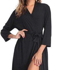 Lusofie Kimono Robes Cotton Lightweight Long Robe Knit Bathrobe